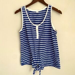 OLD NAVY Womens Medium Blue White Stripe Tie Front Sleeveless Tank Top Tshirt